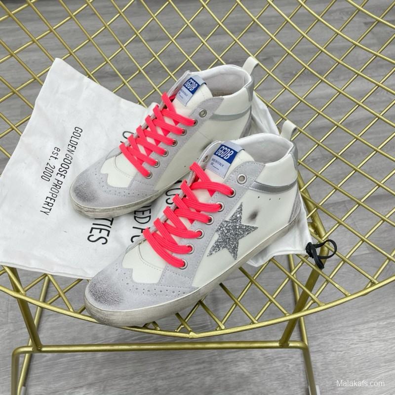 2024 Unisex GGDB White Silver Glitter Leather High Top Sneakers MJ00300