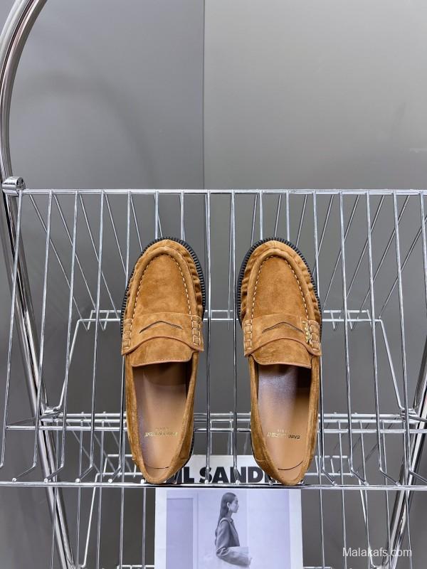 2025 Women Yves Saint Laurent Brown Suede Loafers KFY00350