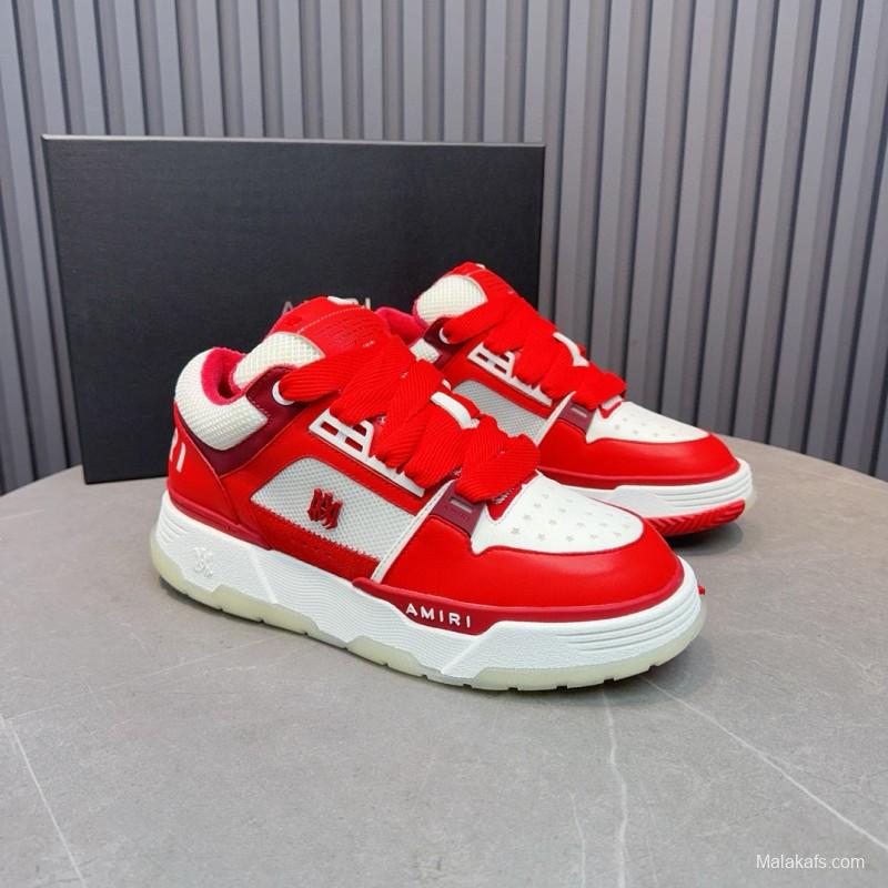 2024 Unisex Amiri埃米尔 Red White Leather Mesh Sneakers MJ00360