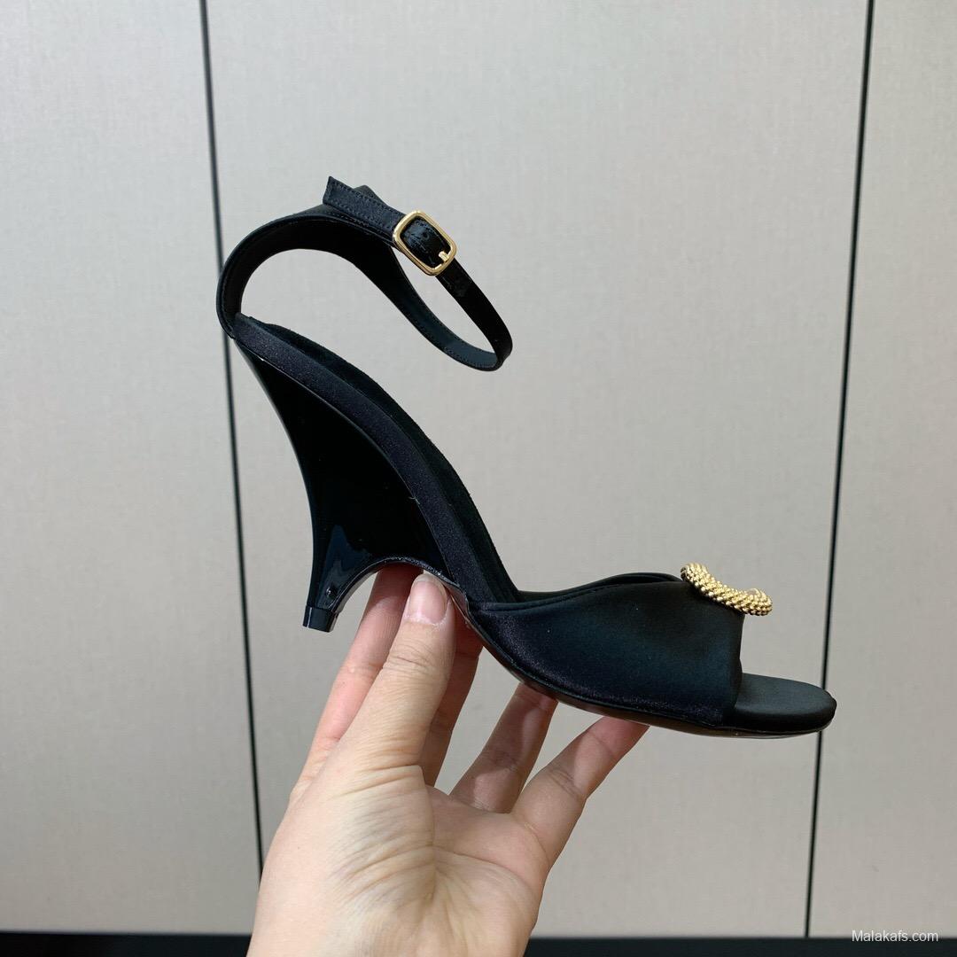2025 Women Le Parmentier Black Leather Sandals Custom Hardware KFY00280