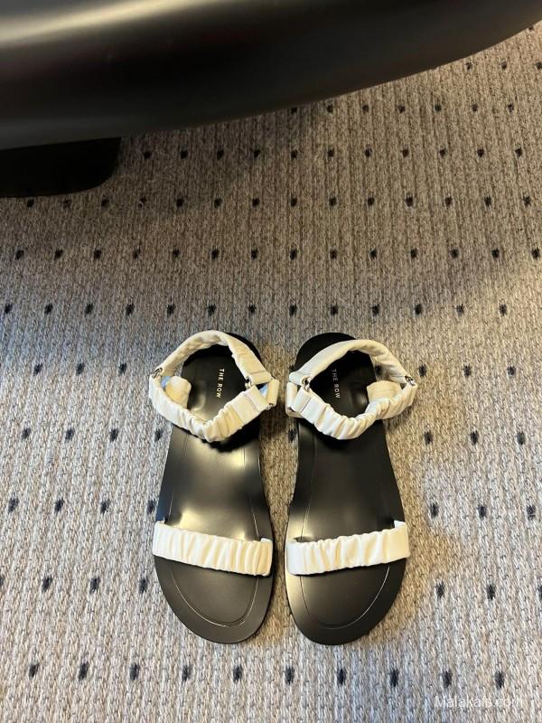 2025 Women The Row White Leather Flat Sandals