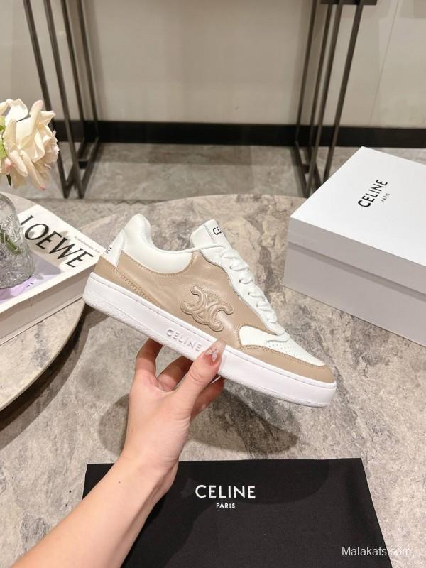 2025 Women Celine Beige White Leather Sneakers