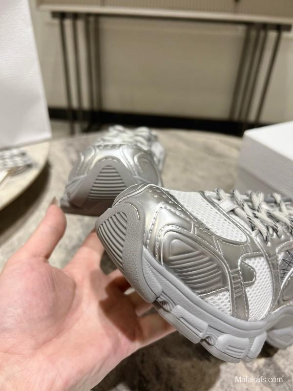 2025 Women Dior Silver Mesh Leather Sneakers