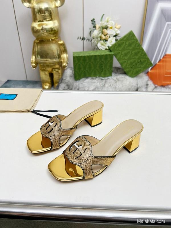 2025 Gucci Gold Leather Slippers