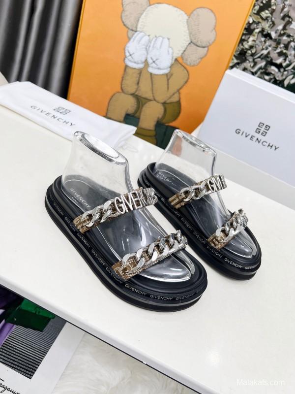 2025 Women Givenchy Black Transparent PVC Leather Sandals Chain LY00250
