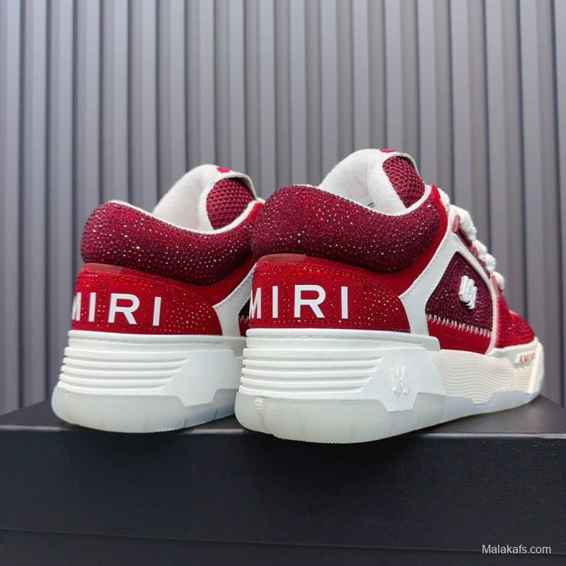 2024 Unisex Amiri Red White Leather Mesh Sneakers MJ00410