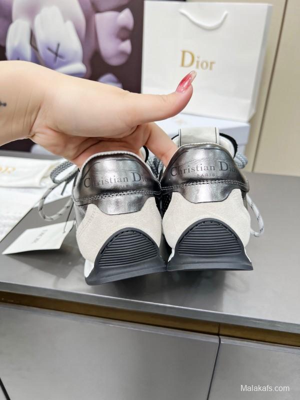 2025 Women Dior Silver Leather Suede Sneakers Christian Dior Paris KFY00310