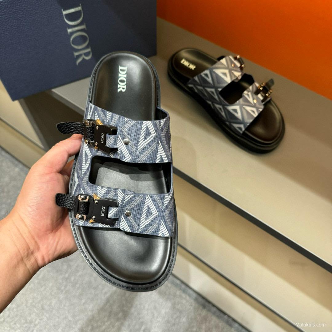 2024 Slippers Dior Grey Black Fabric Slippers MJ00200