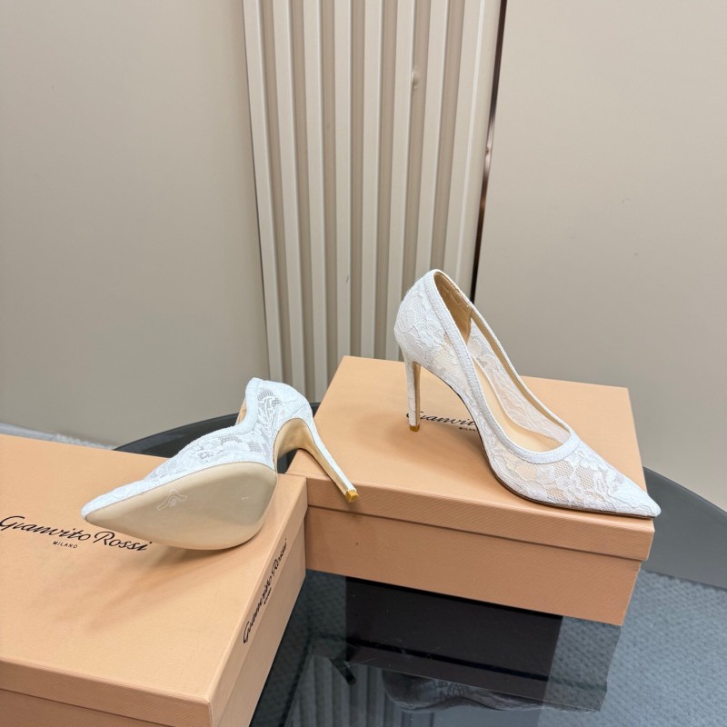 2025 Women Gianvito Rossi White Lace High Heel Shoes KFY00280