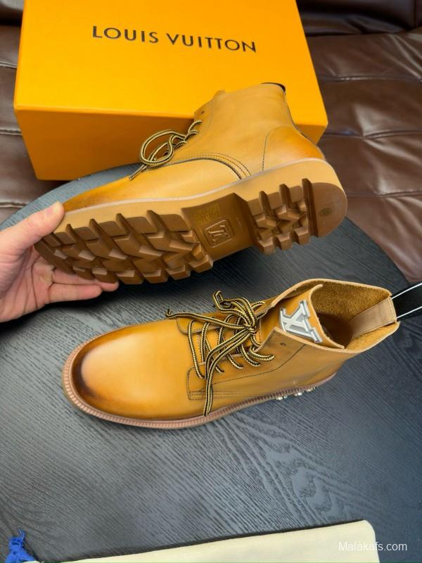 2024 Men Louis Vuitton Brown Leather Boots MJ00440