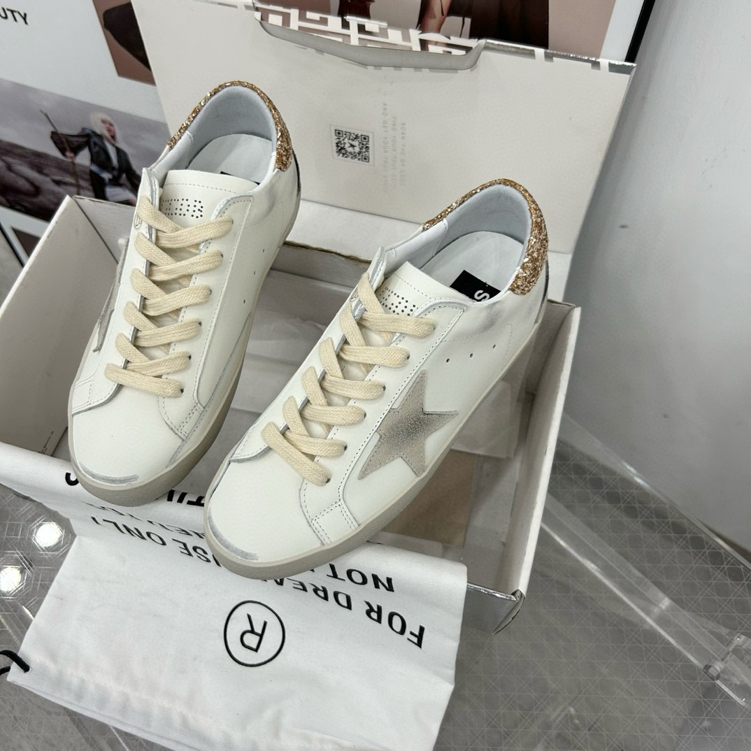 2025 Women GGDB White Grey Glitter Leather Sneakers