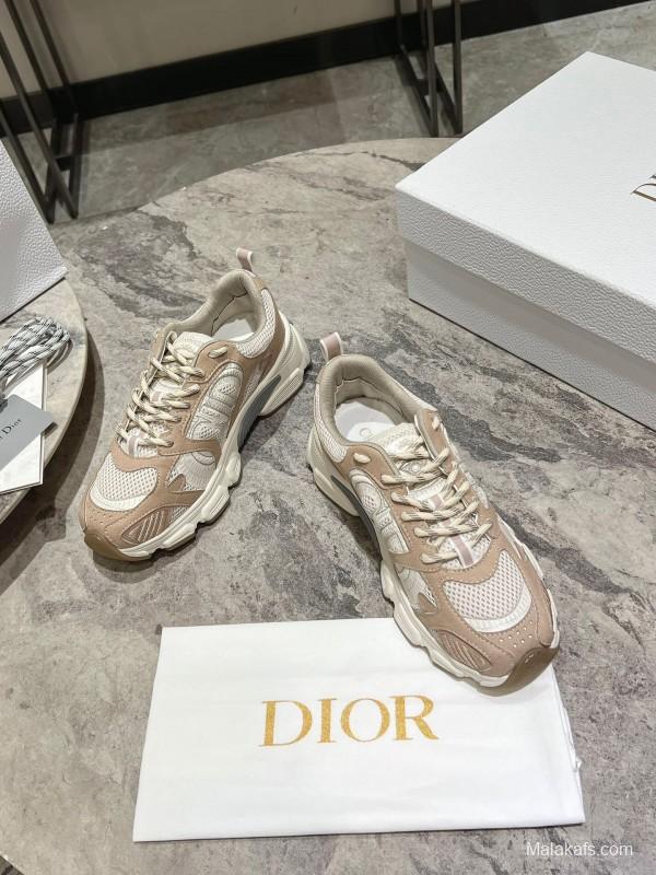 2025 Women Dior Beige White Mesh Leather Sneakers