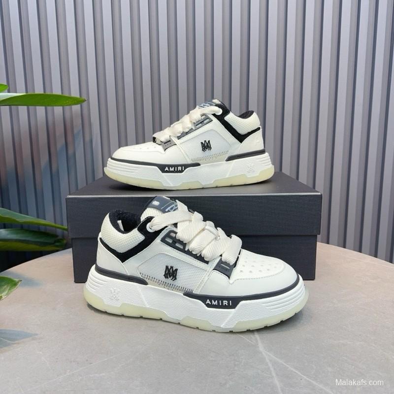 2024 Unisex Amiri White Black Leather Sneakers MJ00360