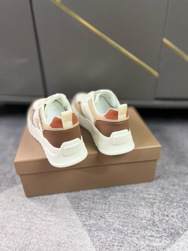2024 Women Burberry White Beige Leather Sneakers MJ00251