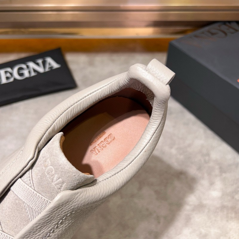 2024 Unisex Ermenegildo Zegna Beige Light Grey Suede Calfskin Sneakers