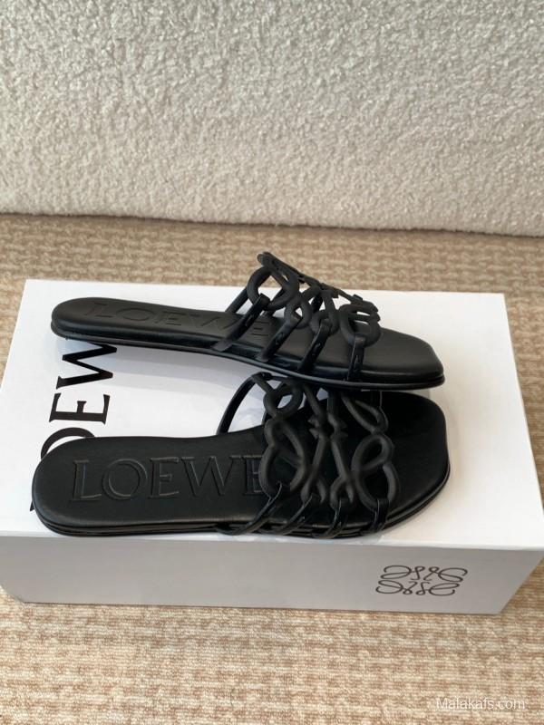 2025 Loewe Black Leather Slippers KFY00250