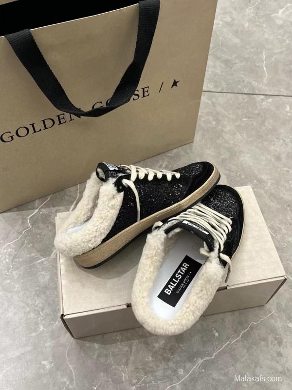 2024 GGDB Black Suede Shearling Slippers MJ00280