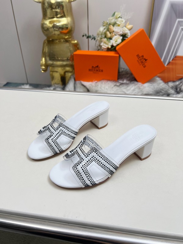 2025 Slippers Hermès White Leather Crystal MJ00180
