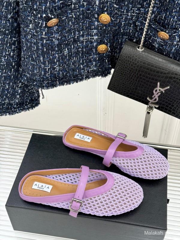 2025 Women Yves Saint Laurent Purple Mesh Leather Slippers