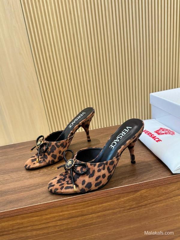 2025 Women VERSACE Leopard Print Leather Heels LY00210