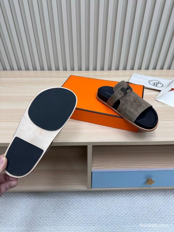 2025 Slippers Hermès Brown Suede Slippers