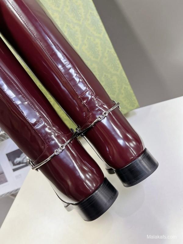 2024 Women Gucci Burgundy Leather Boots
