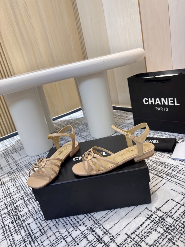 2025 Women Chanel Beige Leather Sandals LY00270