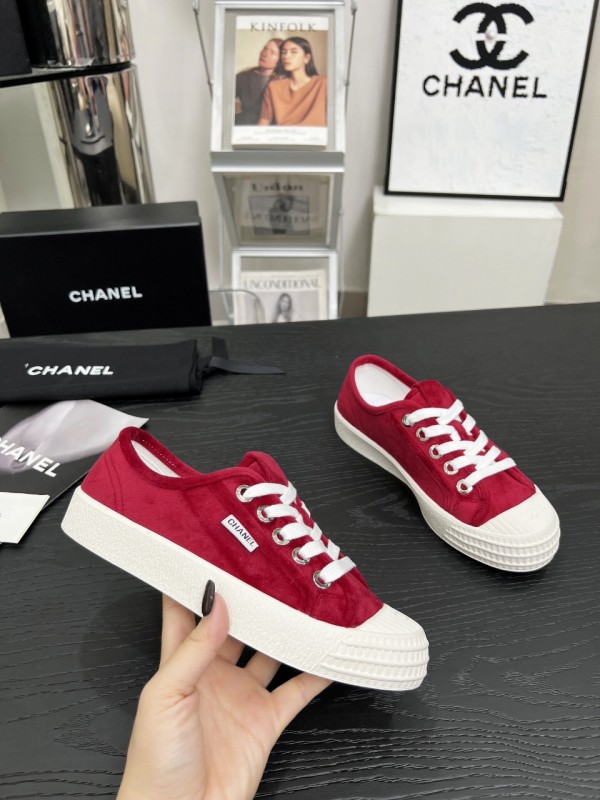 2025 Women Chanel Red Canvas Sneakers LY00230