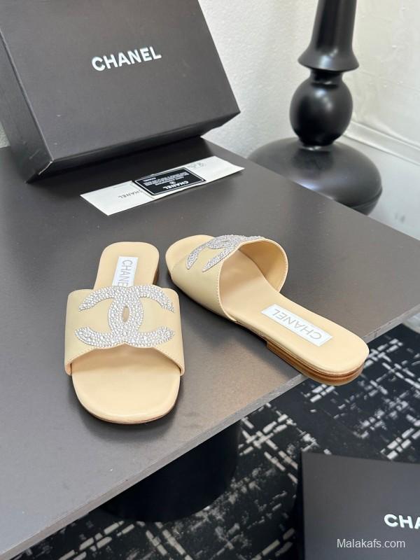 2025 Women CHANEL Beige Leather Slippers