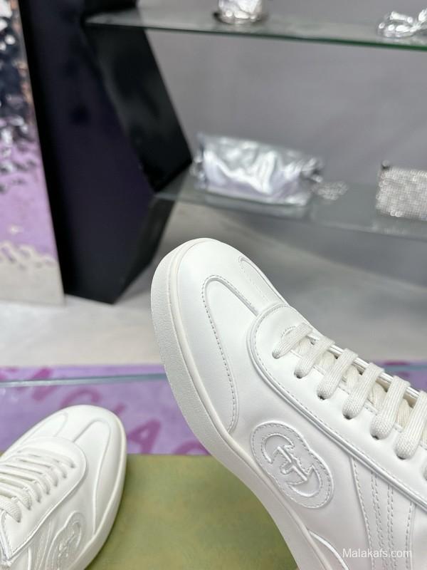 2024 Unisex Gucci White Leather Suede Sneakers MJ00310