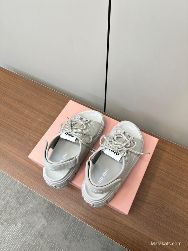 2025 Women Miu Miu White Leather Sandals LY00240