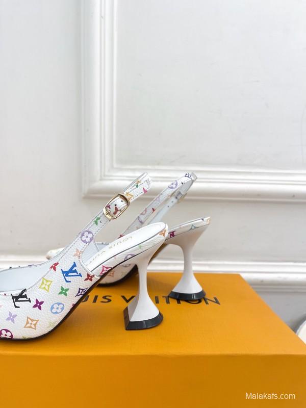 2025 Women Louis Vuitton White Multicolor Leather Heels KFY00280