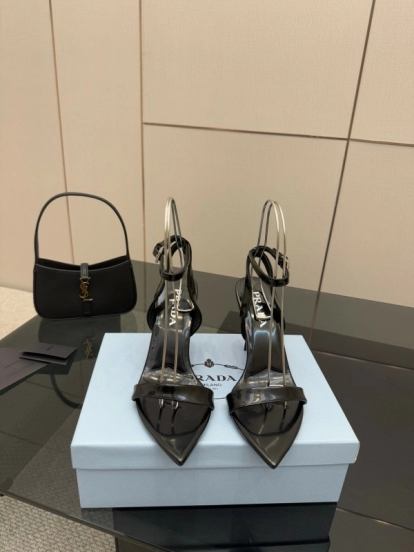 2025 Women Prada Black Leather Heels KFY00290