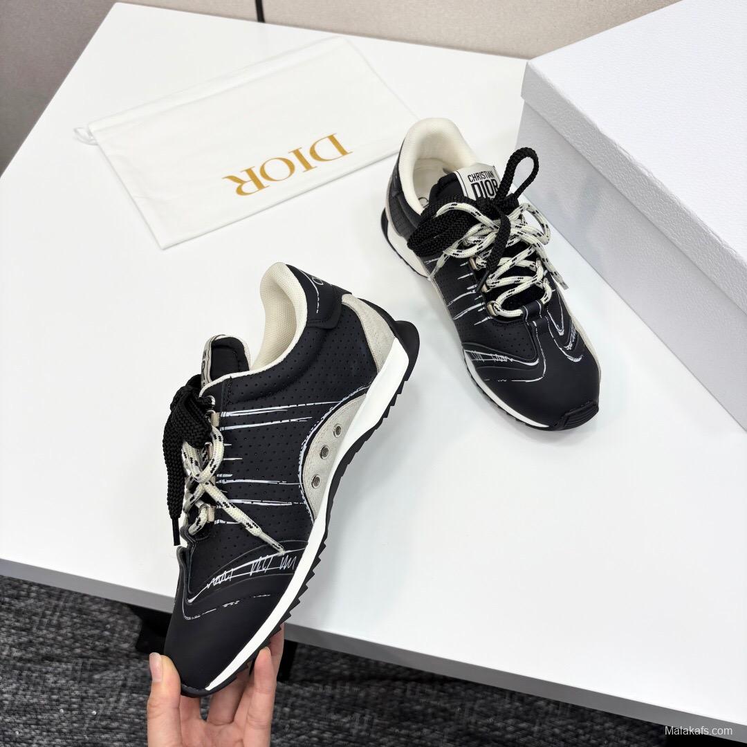 2025 Unisex Dior Black White Suede Leather Mesh Sneakers LY00300