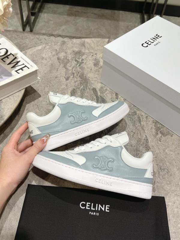 2025 Women Celine White Light Blue Leather Sneakers