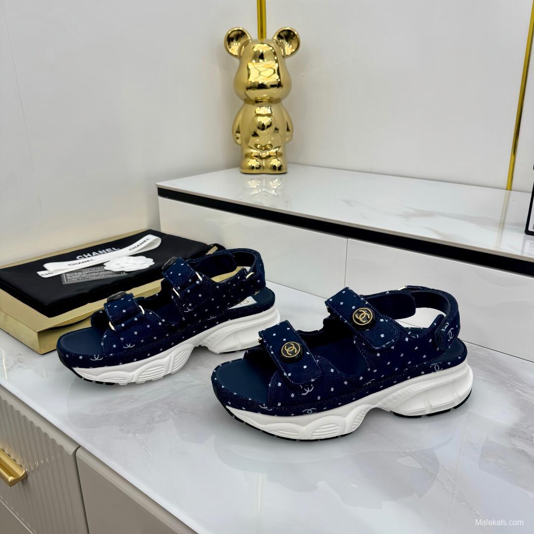 2025 Women Chanel Navy Denim Sandal Sneakers LY00330