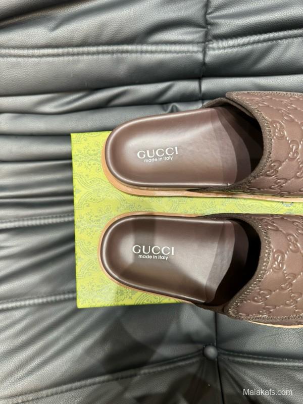 2024 Slippers Gucci Brown Leather Slippers MJ00200