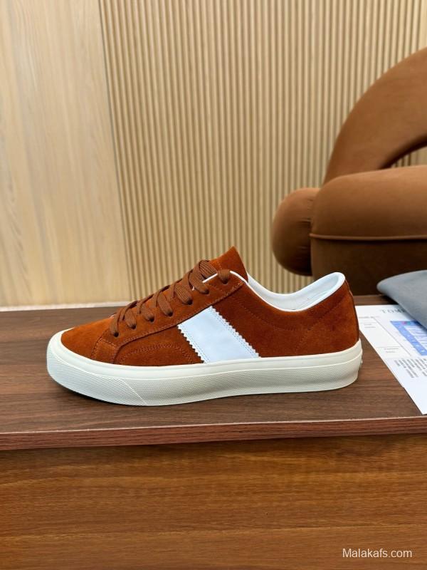 2025 Men TOM FORD Brown White Suede Sneakers LY00360