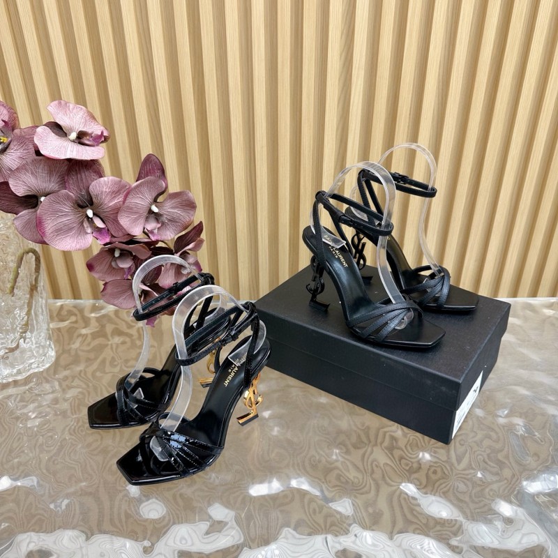 2025 Women Yves Saint Laurent Black Leather Sandals