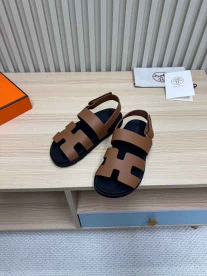2025 Women Hermès Brown Leather Sandals