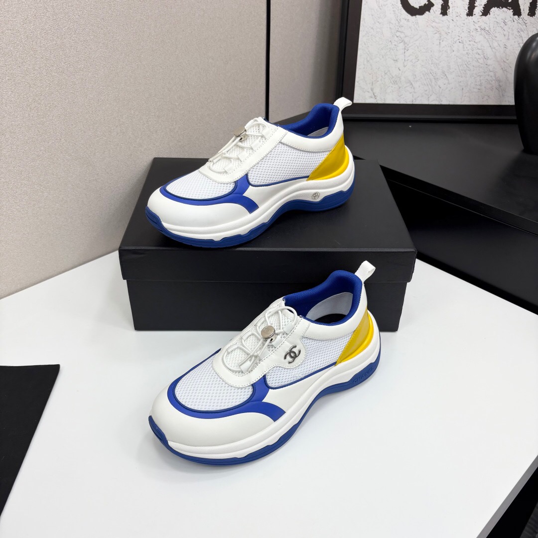 2025 Unisex Chanel White Blue Yellow Silk Leather Casual Sneakers Sports Shoes