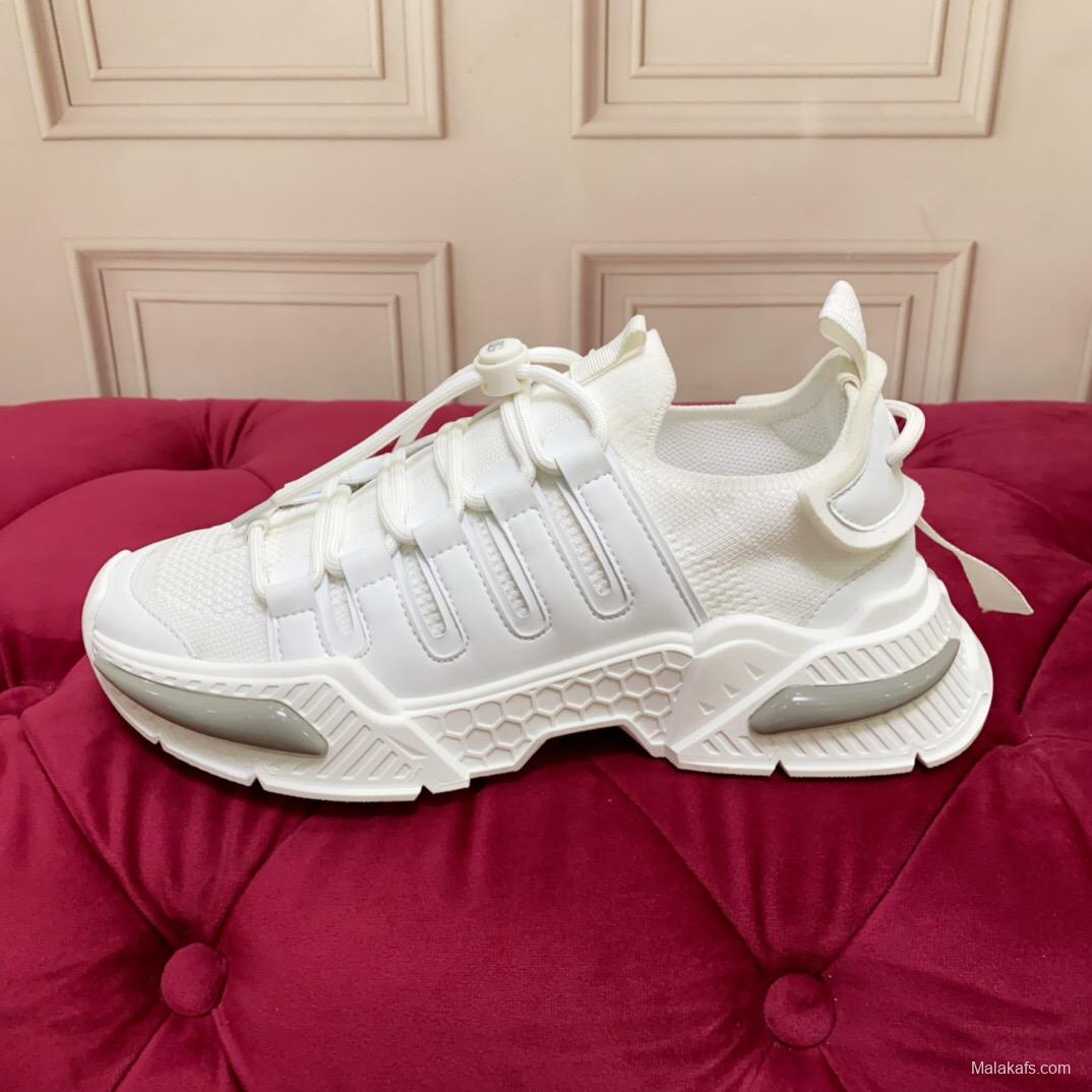2025 Unisex Dolce & Gabbana White Mesh Leather Sneakers LY00340