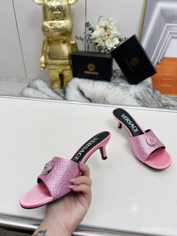 2025 Women VERSACE Pink Leather Sandals MJ00230