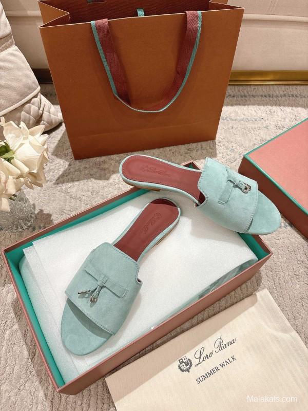 2025 Women LP Light Blue Suede Slippers LY00270