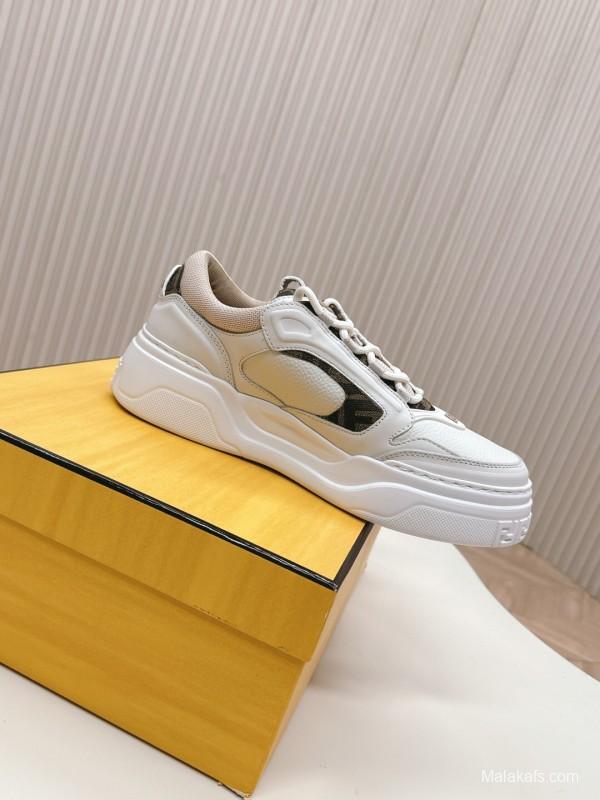 2024 Women Fendi White Beige Leather Sneakers