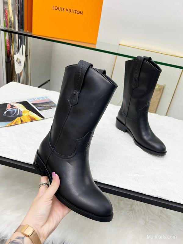 2024 Women Louis Vuitton Black Leather Boots MJ00360