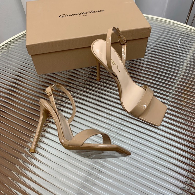 2025 Women Gianvito Rossi Beige Patent Leather Sandals