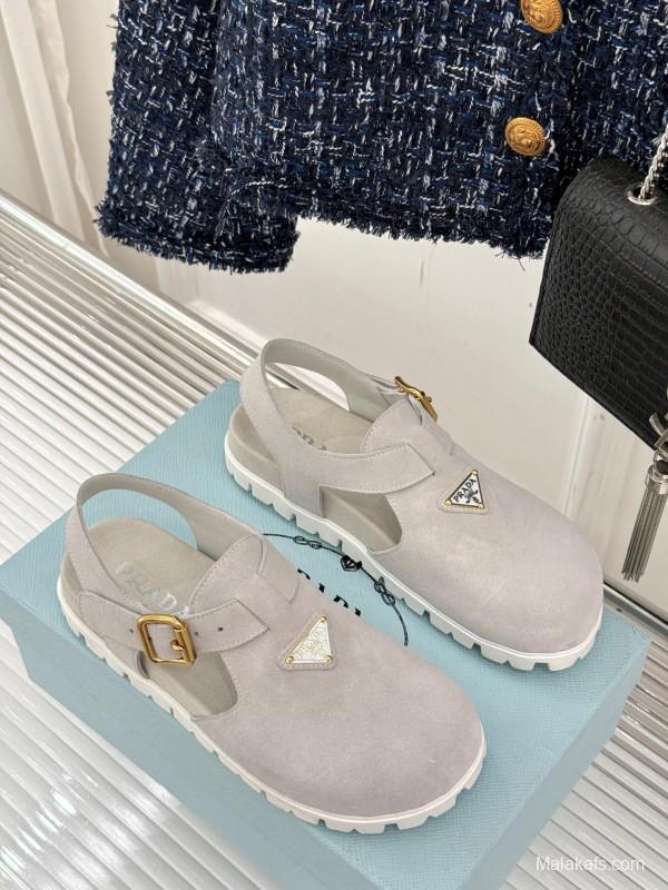 2025 Women Prada Grey Suede Casual Shoes