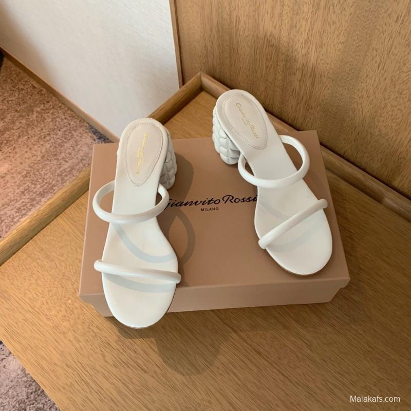 2025 Women Gianvito Rossi White Leather Sandals