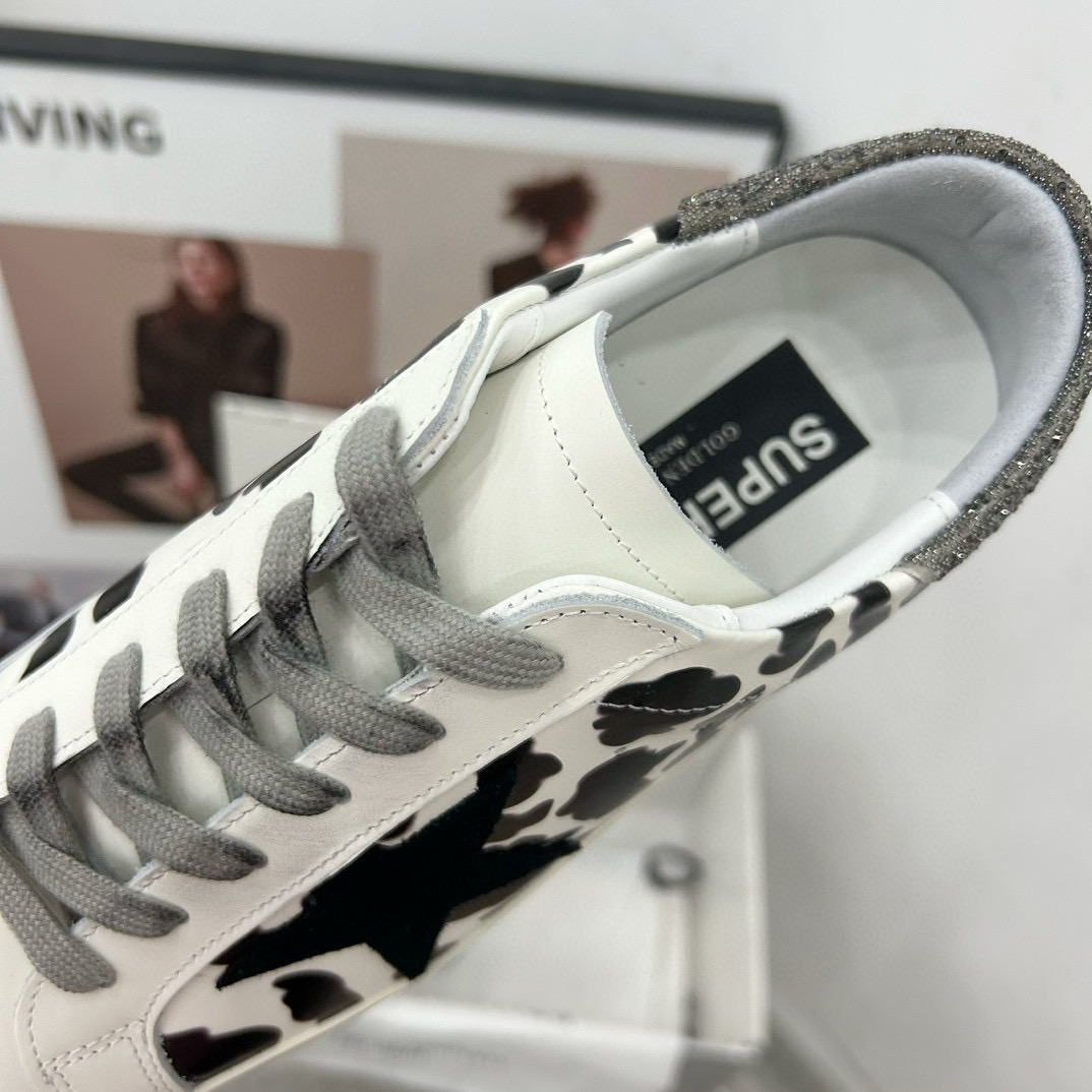 2025 Women GGDB Black White Leather Cow Print Sneakers